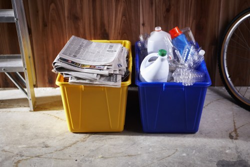 Clean and organized construction site with skip